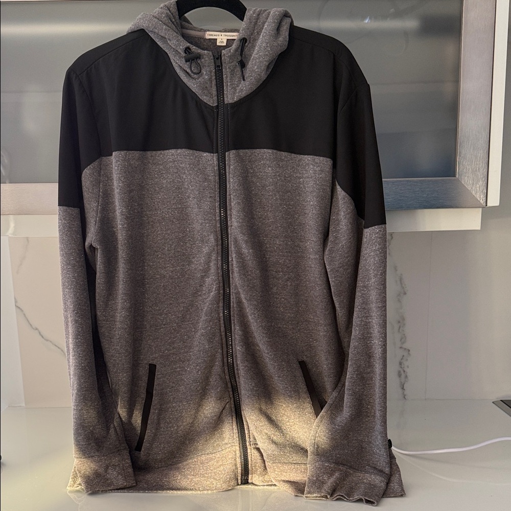 Threads 4 Thought Men's Charcoal and Black Zip-Up Sweater